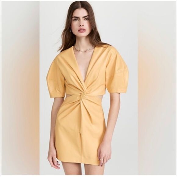 NWT ALC Yellow Faux Leather Cutout Mini Dress Size 0 - Picture 1 of 16